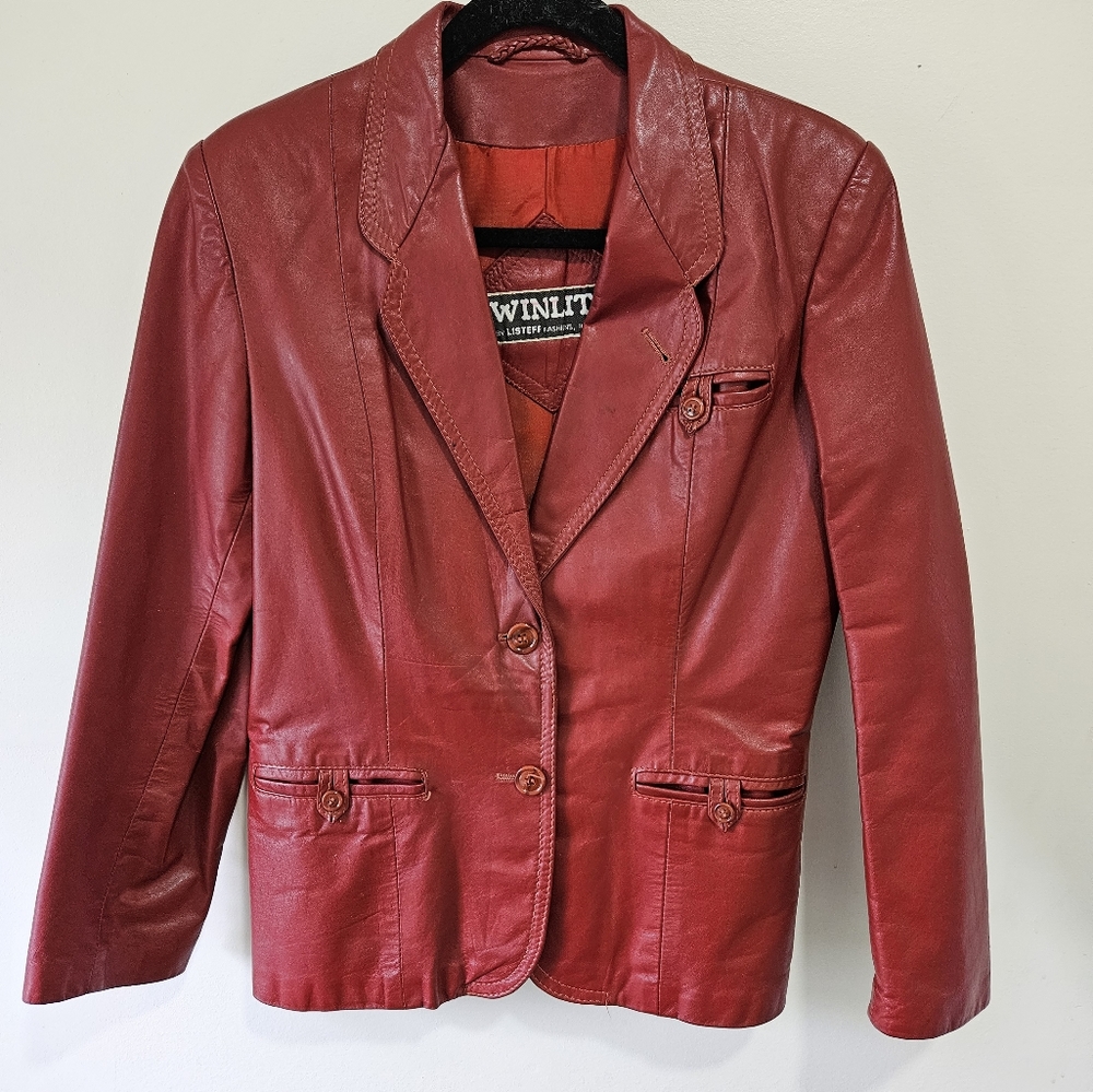 Vintage 70s red genuine leather jacket